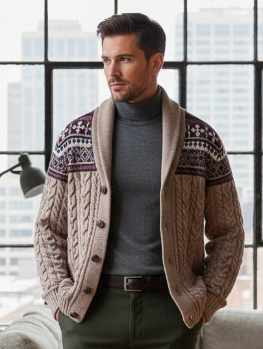 Daniel Hechter Fair Isle Cable Knit Shawl Cardigan Size M Coastal Grandpa Nordic